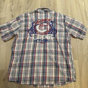 Coogi Shirt Mens XL Red White Blue Plaid Button Up Heavy Embroidered Y2K 90's
